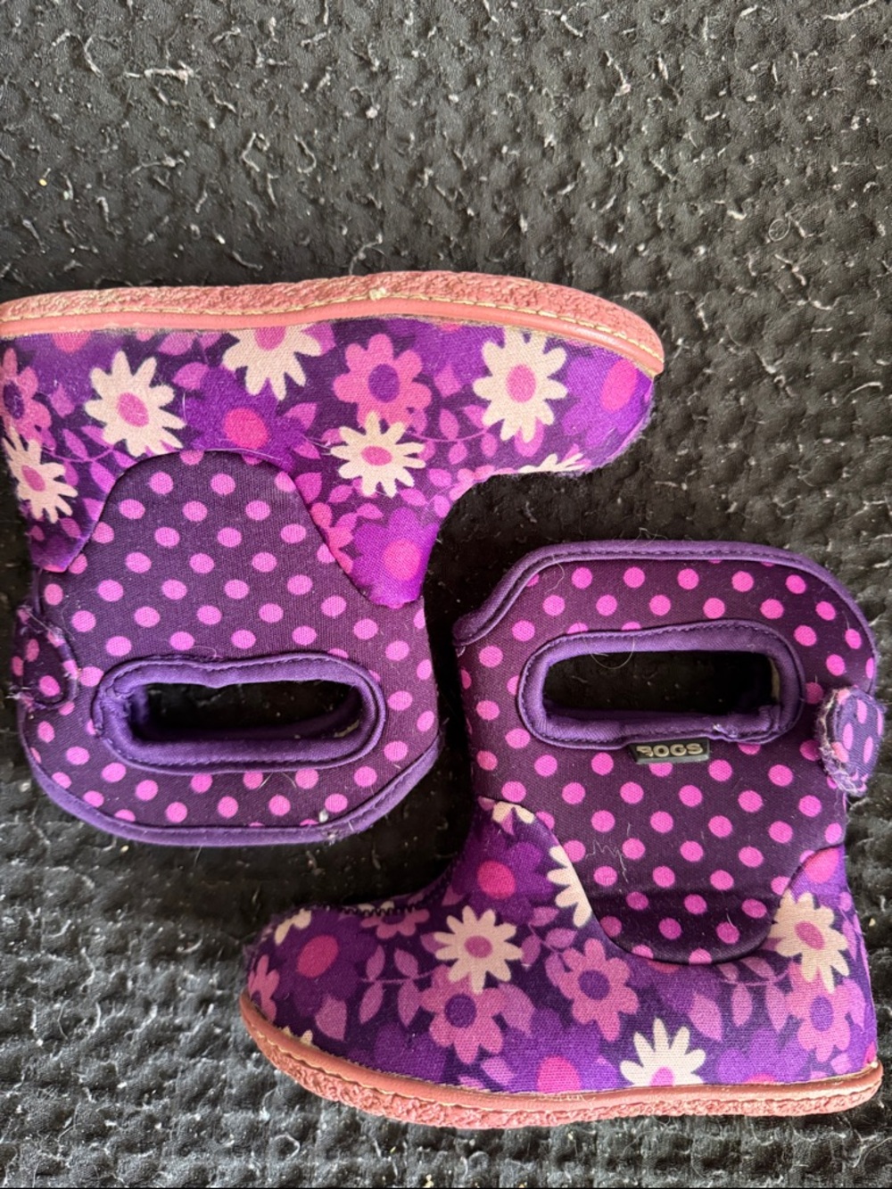Bogs Purple Floral & Polka Dot Kids Pull-On Rain Boots